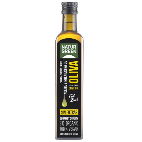 NaturGreen - Aceite de Oliva Virgen Extra Bio, AOVE Ecológico, Sin Filtrar, Primera Presión, 100% Vegano - 500 ml