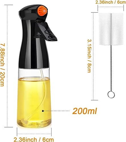 Showvigor Pulverizador Aceite Spray Aceite Cocina 200ml Aceitera Spray con Cepillo de limpieza, Rociador de Aceite para Ensaladas, Cocción, Horneado, Pasta y Barbaco
