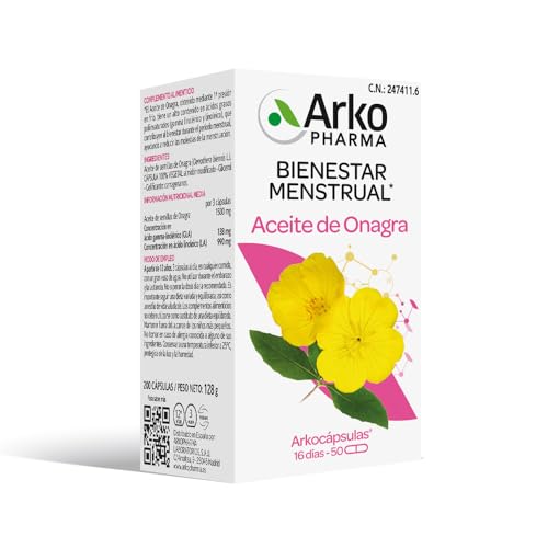 Arkopharma Arkocápsulas Aceite de Onagra, Bienestar de la Mujer, Ayuda a Reducir Dolores Menstruales y Síntomas de la Menopausia, Salud de la Piel Vitamina E, 200 Cápsulas