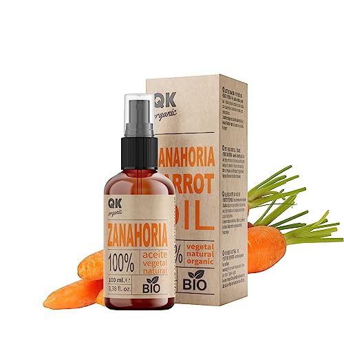 QKnatur - ACEITE DE ZANAHORIA 100 ml - 100% Puro y Natural - Bronceador solar natural - Hidrata y Rejuvenece la piel - Repara el cabello - Botella de vidrio