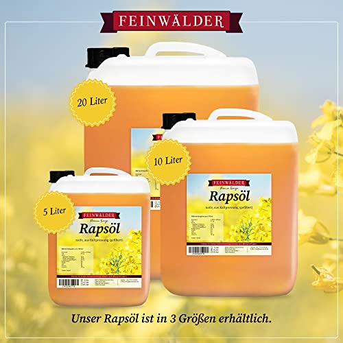 Feinwälder® Premium Aceite de colza 5 litros Nativo, prensado en frío, aceite alimenticio sin ingeniería genética, típico en color y olor, 10 l